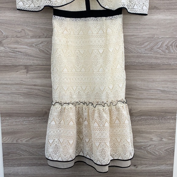 Adelyn Rae cream ivory black crochet lace halter off the shoulder tulip dress - Picture 5 of 10